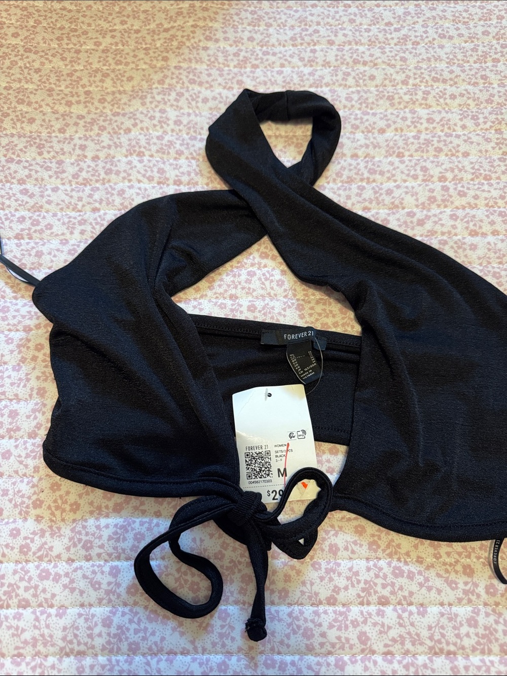 Forever 21 Black Halter Crop Top with Tie